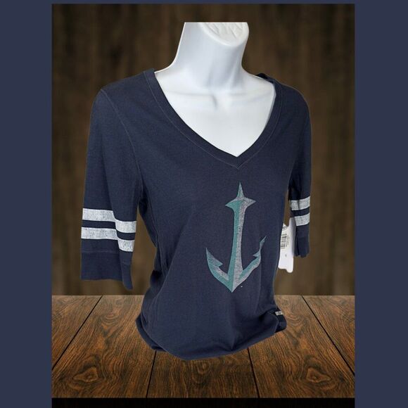 Seattle Kraken '47 Women's Flanker Stripes Half-Sleeve V-Neck T-Shirt (NWT) Sz.M - Picture 3 of 5